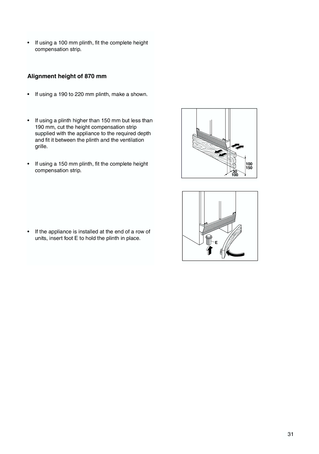 Zanussi ZJB 9476 X manual Alignment height of 870 mm 