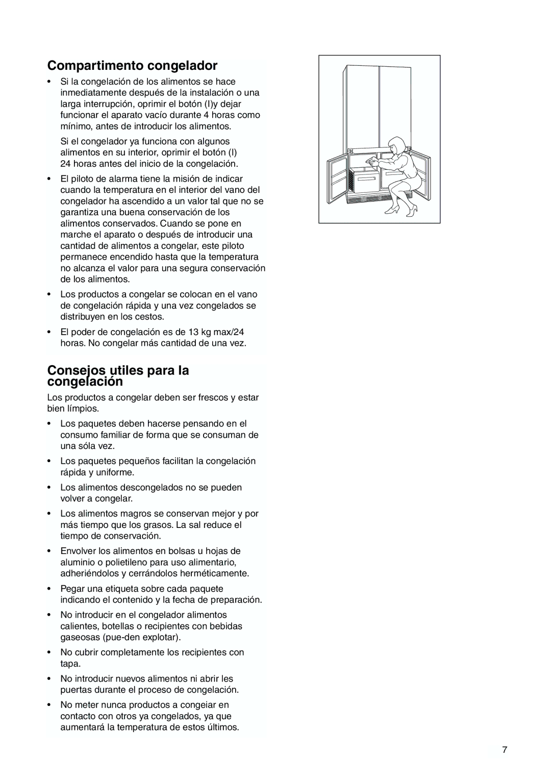 Zanussi ZJB 9476 X manual Compartimento congelador, Consejos utiles para la congelación 