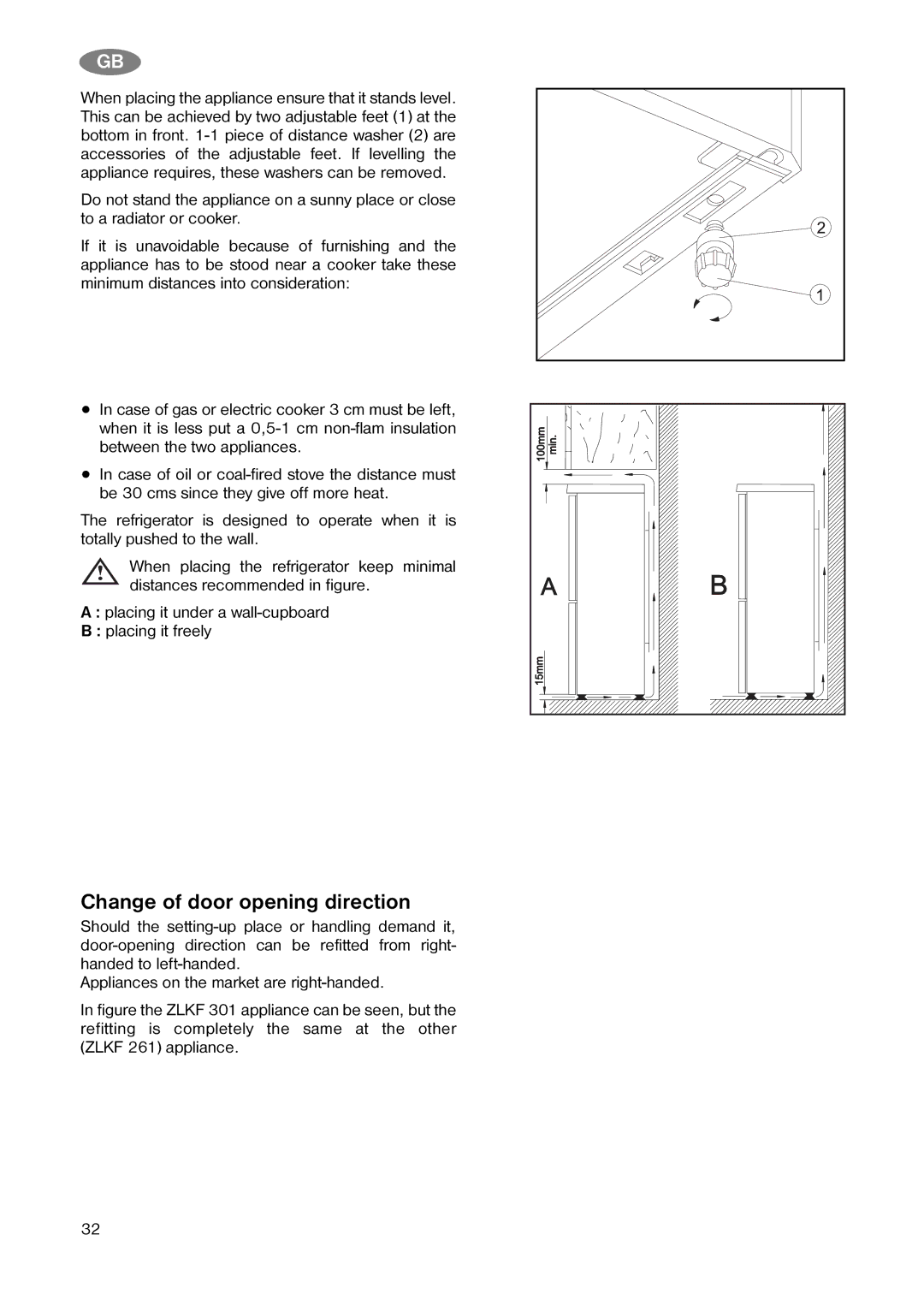 Zanussi ZK 20/6 R (ZLKF 261), ZK 20/10 R (ZLKF 301) manual Change of door opening direction 