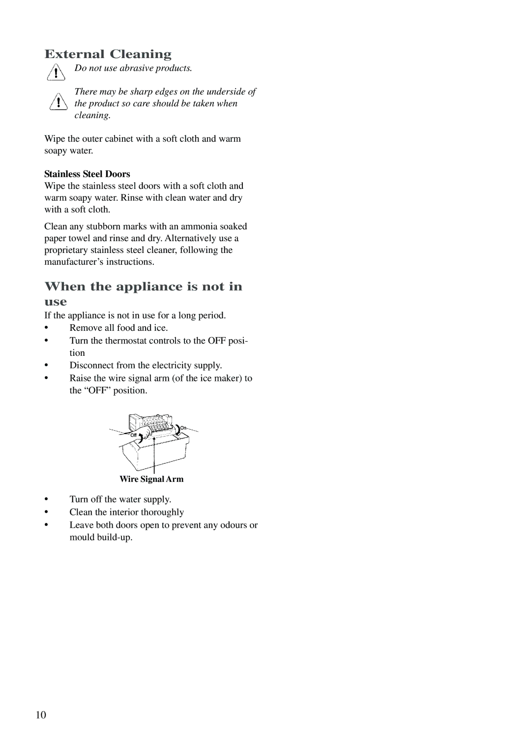 Zanussi ZK 24 FX manual External Cleaning, When the appliance is not in use, Stainless Steel Doors 