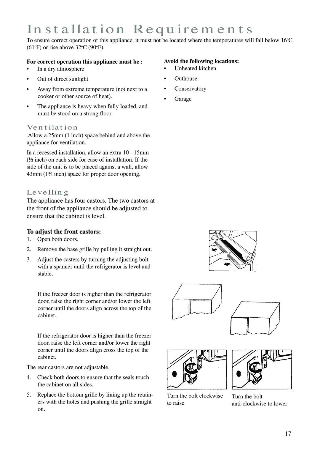 Zanussi ZK 24 FX Installation Requirements, For correct operation this appliance must be, Avoid the following locations 