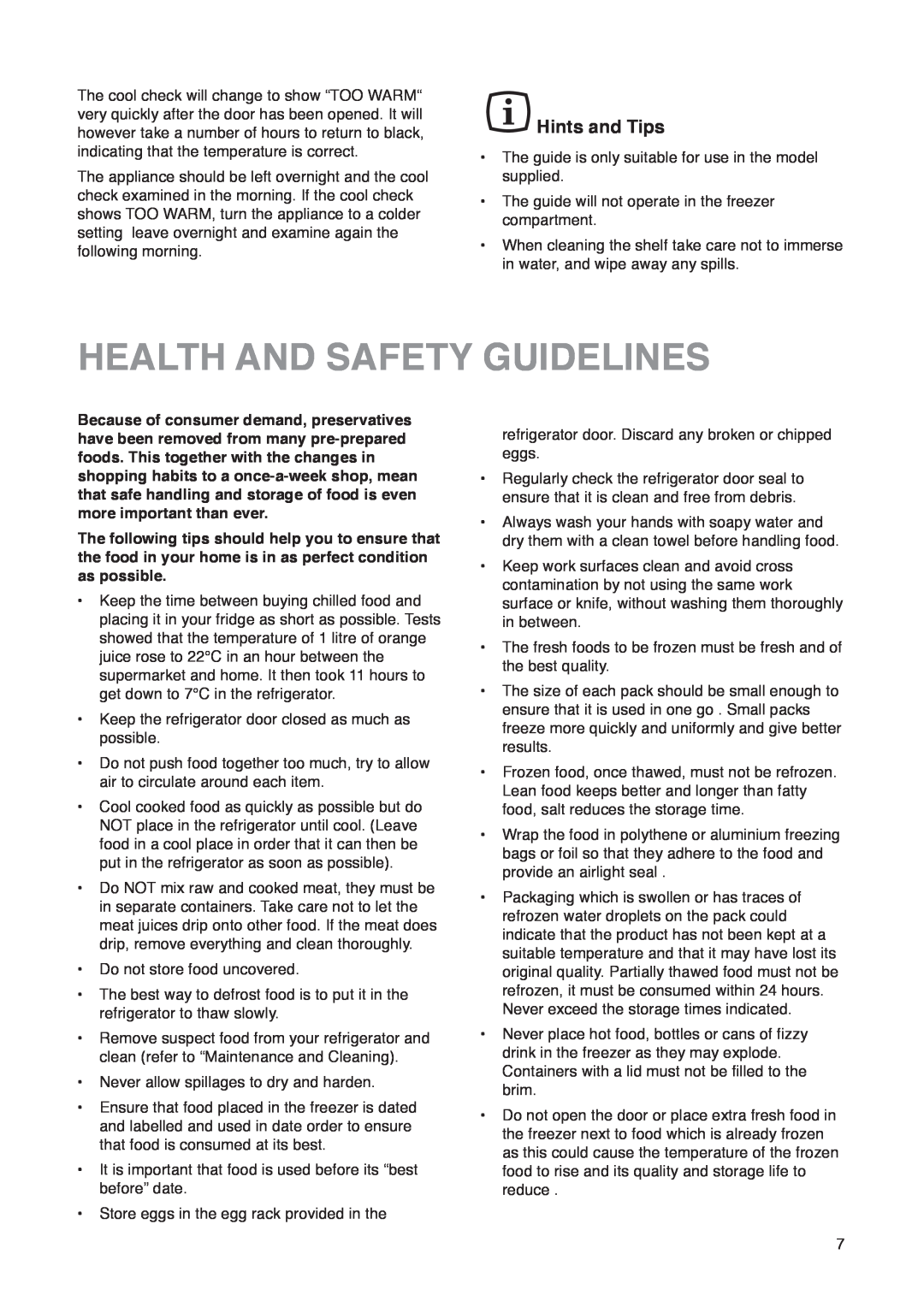 Zanussi ZK 53/37 R manual Health And Safety Guidelines, Hints and Tips 