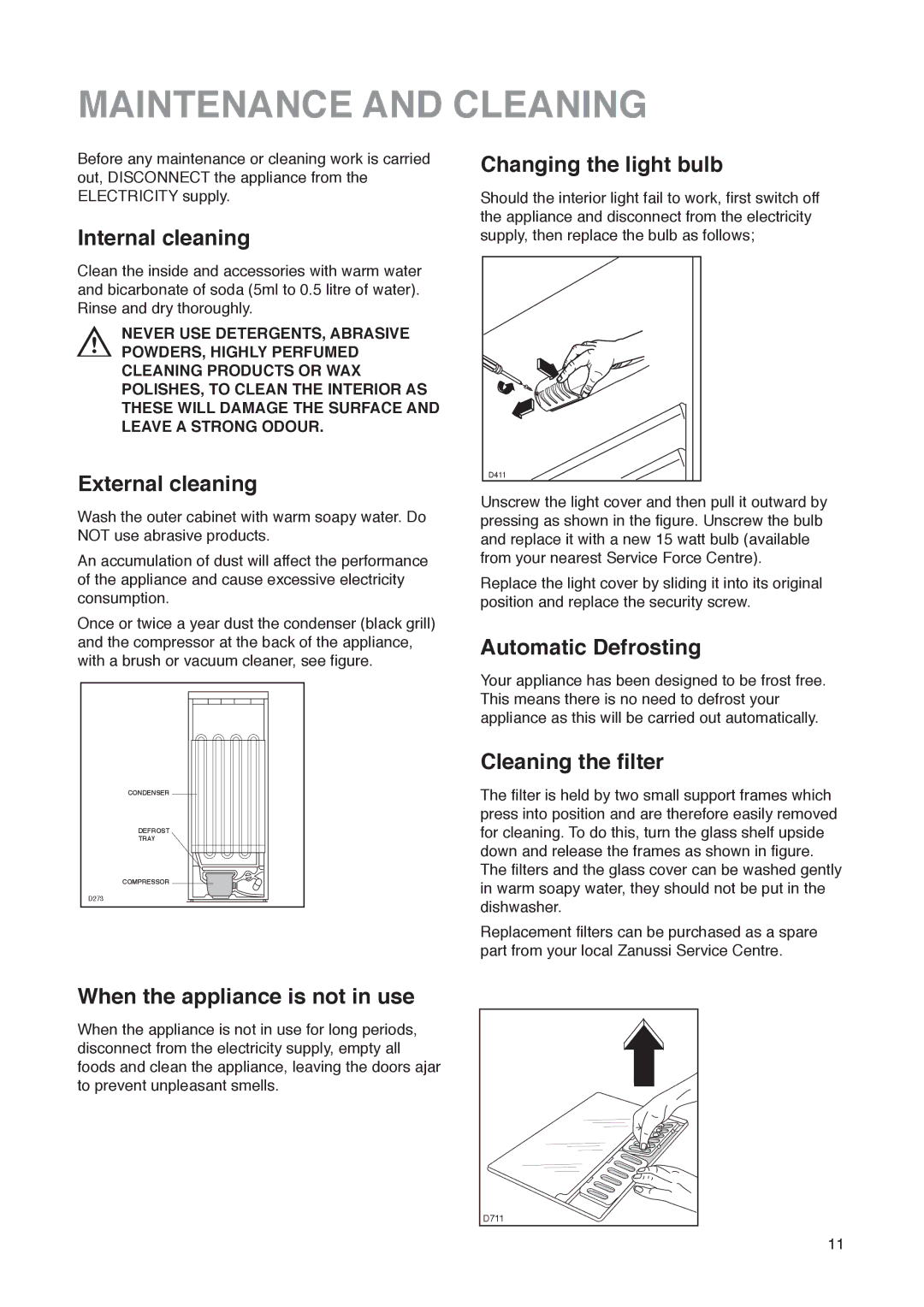 Zanussi ZK 56/52 RF manual Maintenance and Cleaning 