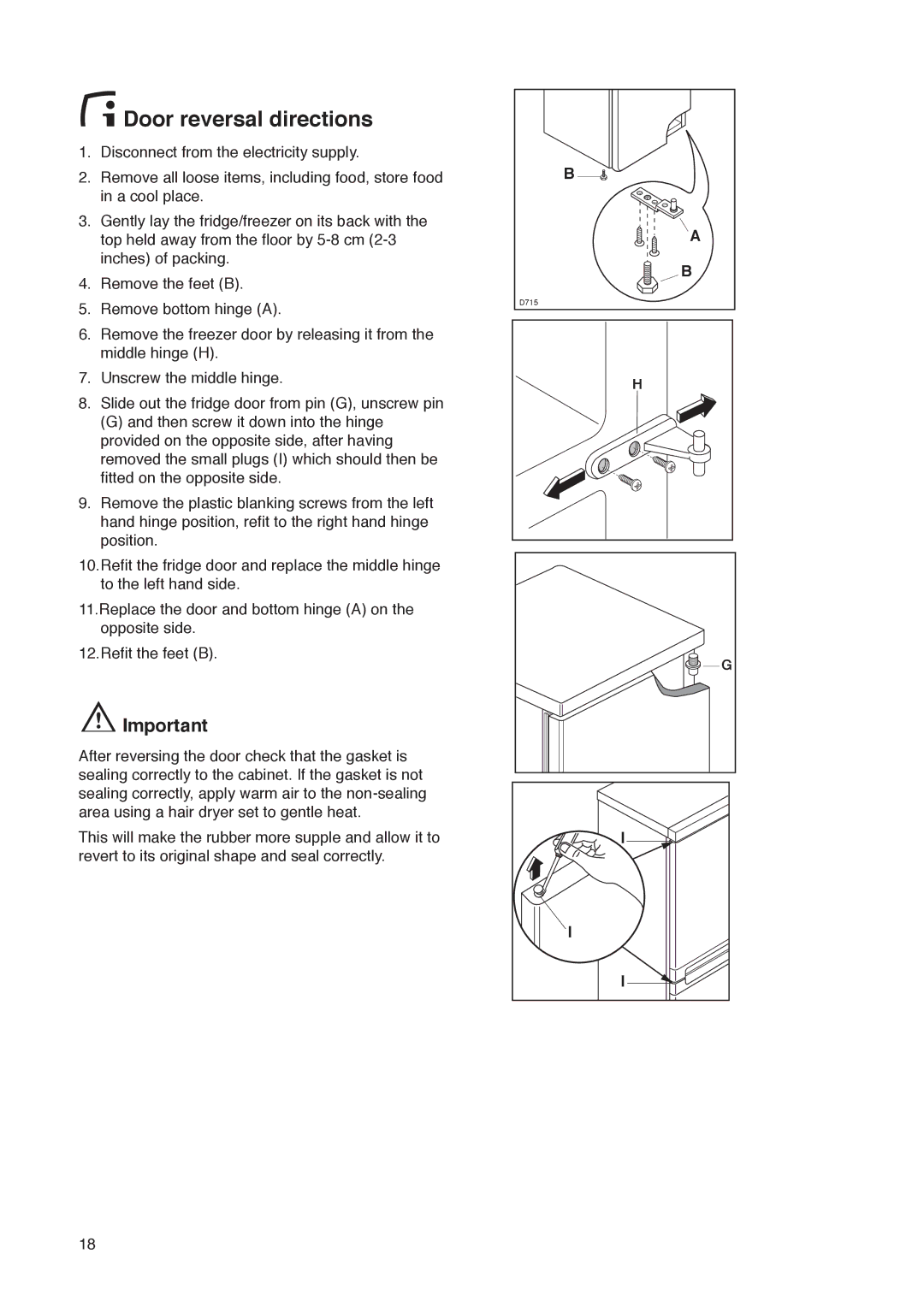 Zanussi ZK 56/52 RF manual Door reversal directions 