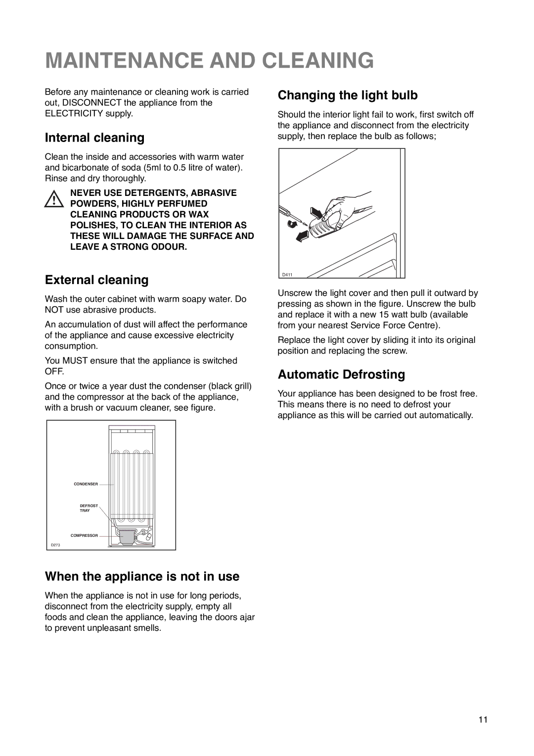 Zanussi ZK 59/32 RF manual Maintenance and Cleaning 