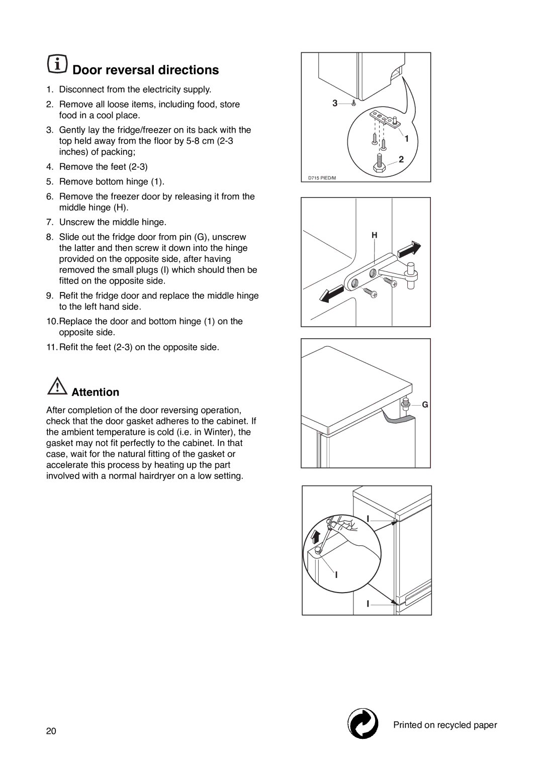 Zanussi ZK 59/32 RF manual Door reversal directions 