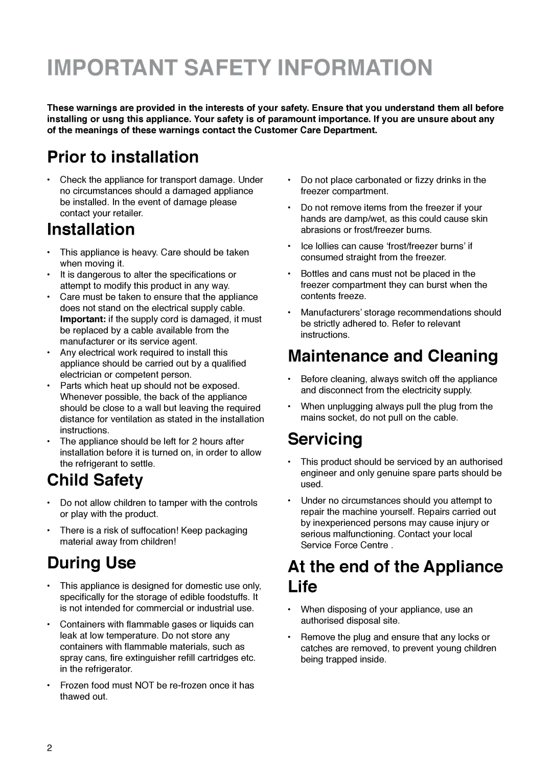 Zanussi ZK 60/30 RM manual Important Safety Information, Prior to installation 