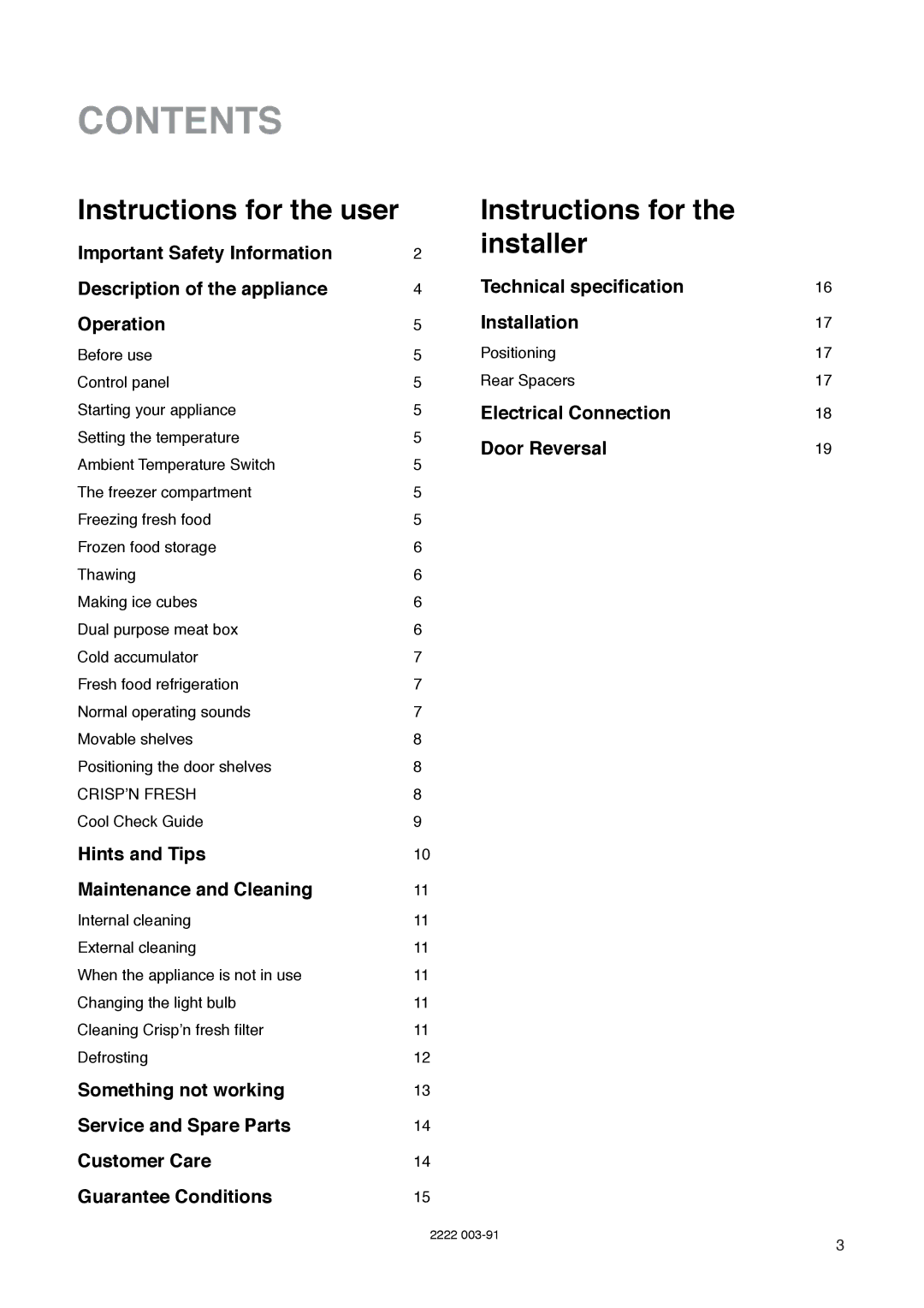 Zanussi ZK 60/30 RM manual Contents 