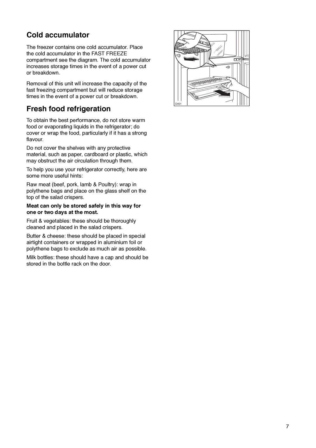 Zanussi ZK 60/30 RM manual Cold accumulator, Fresh food refrigeration 