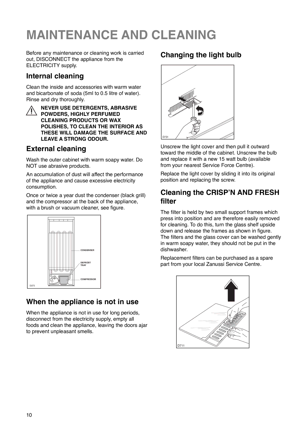 Zanussi ZK 61/27 RAL manual Maintenance and Cleaning 