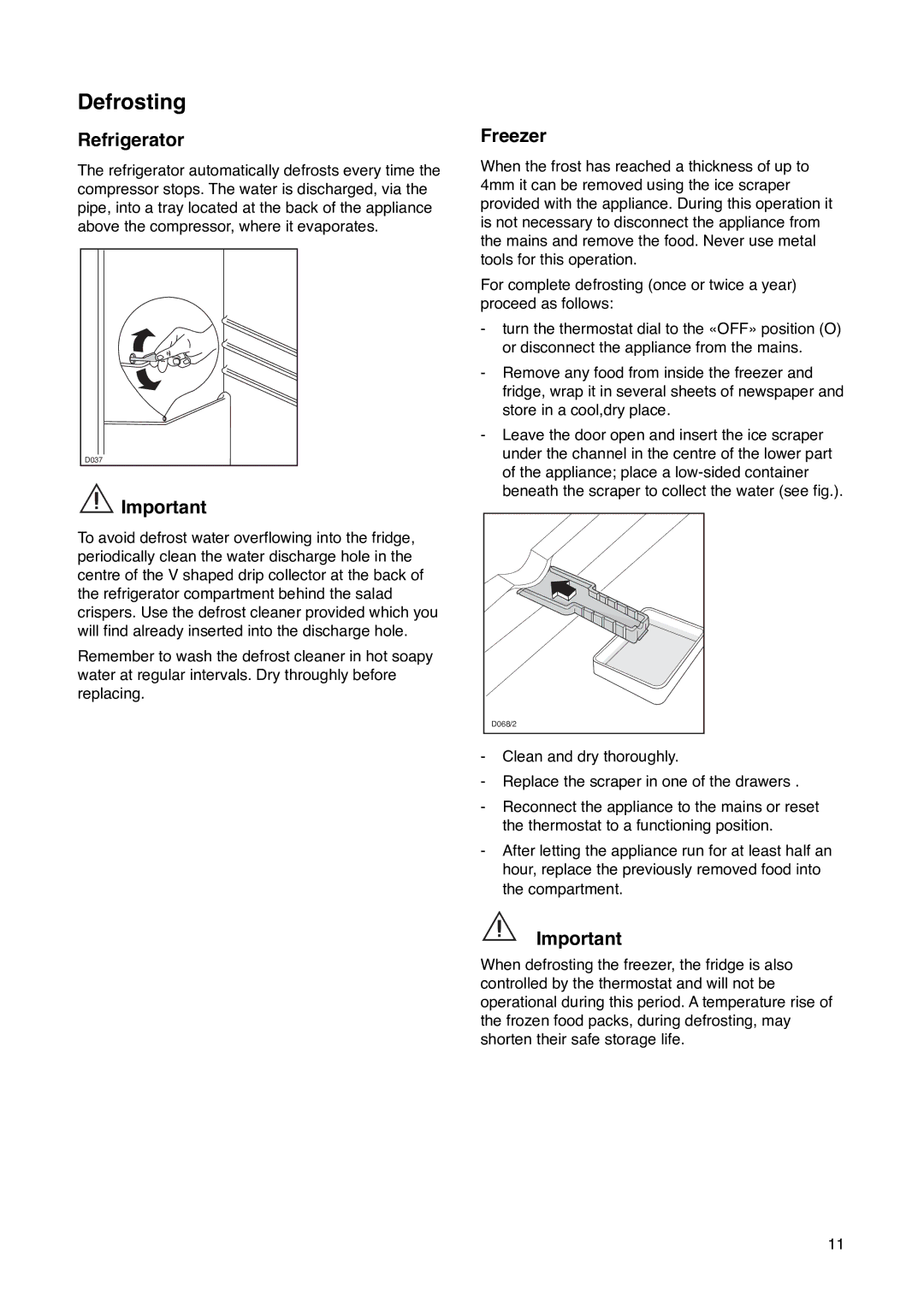 Zanussi ZK 61/27 RAL manual Defrosting, Refrigerator 