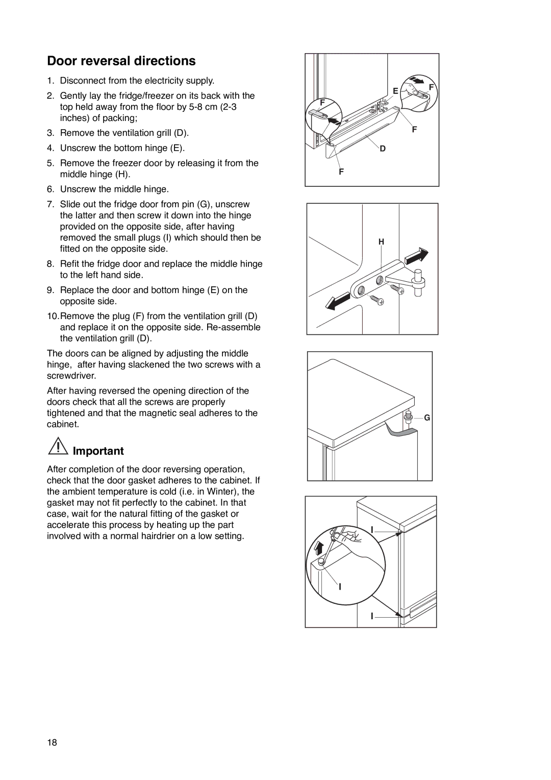 Zanussi ZK 61/27 RAL manual Door reversal directions 