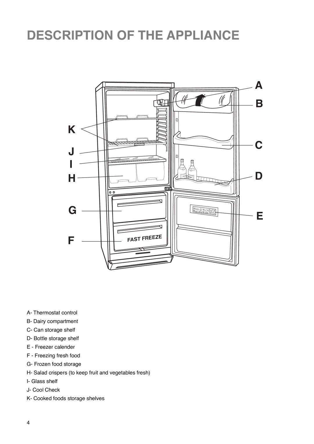 Zanussi ZK 61/27 RAL manual Description of the Appliance, Fast Freeze 