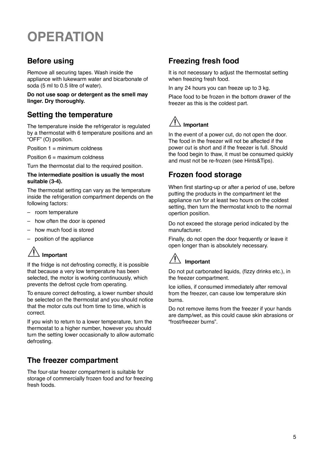 Zanussi ZK 61/27 RAL manual Operation 