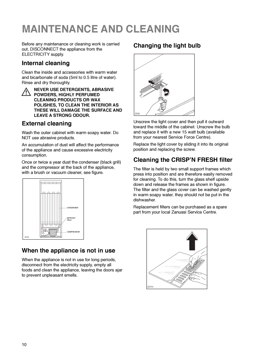 Zanussi ZK 61/28 RN manual Maintenance and Cleaning 