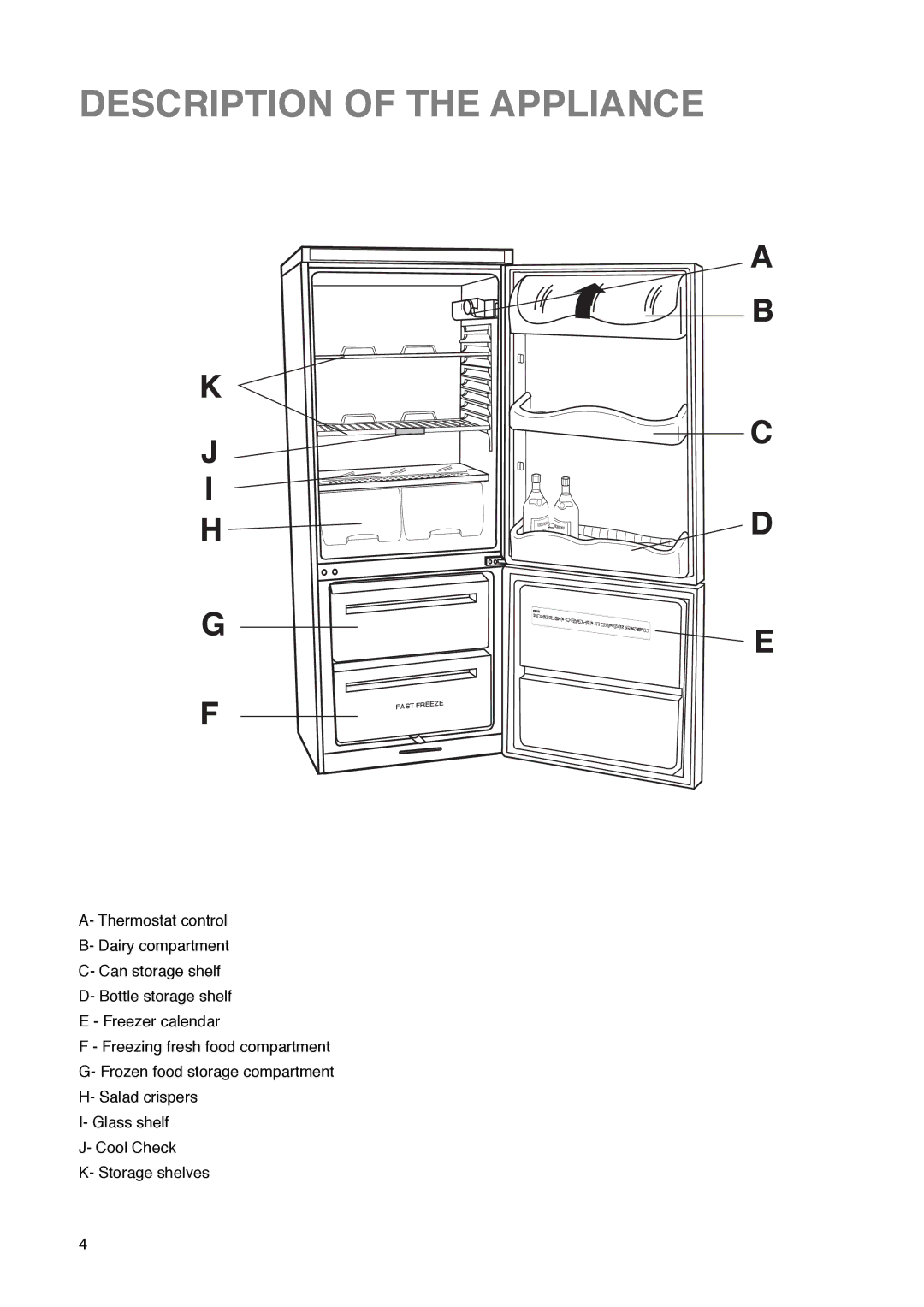 Zanussi ZK 61/28 RN manual Description of the Appliance 