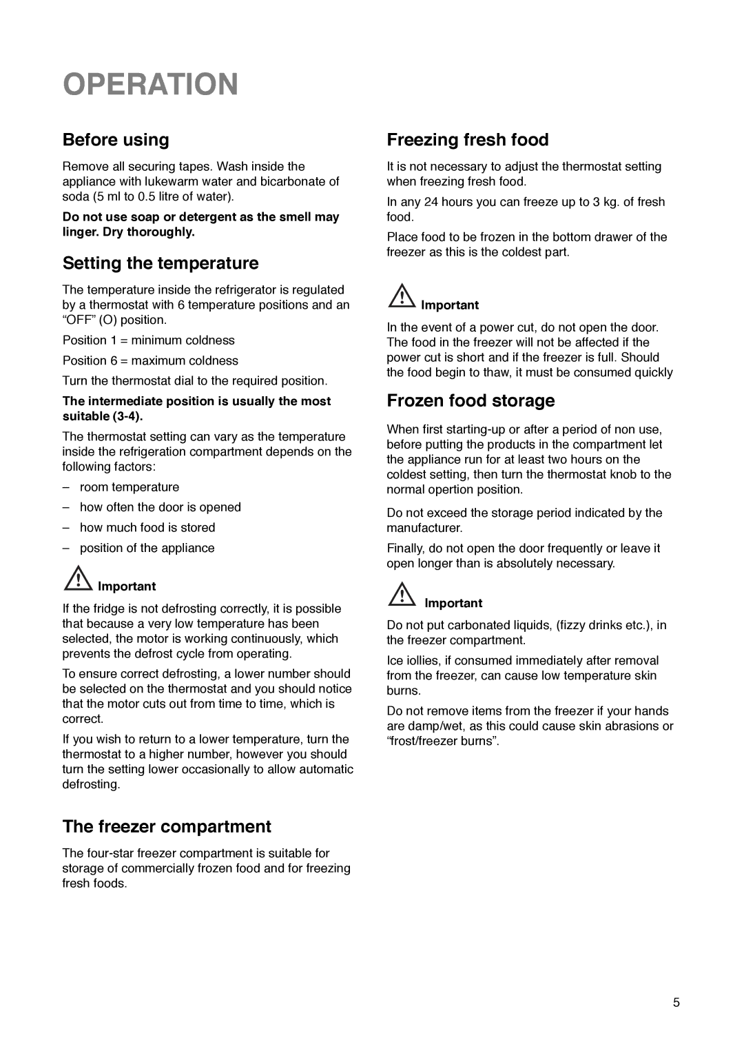 Zanussi ZK 61/28 RN manual Operation 