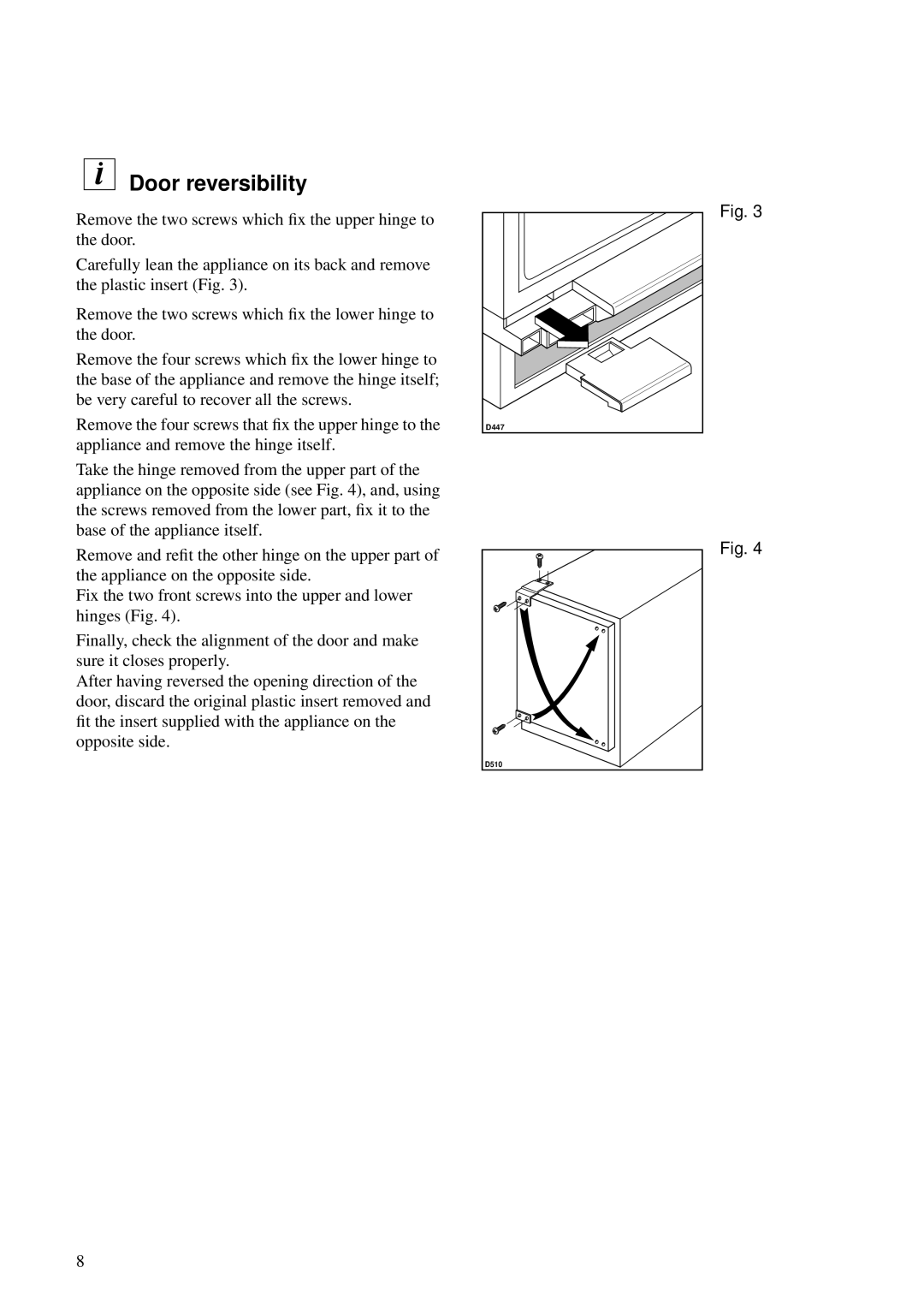 Zanussi ZKC 49/3 manual Door reversibility 