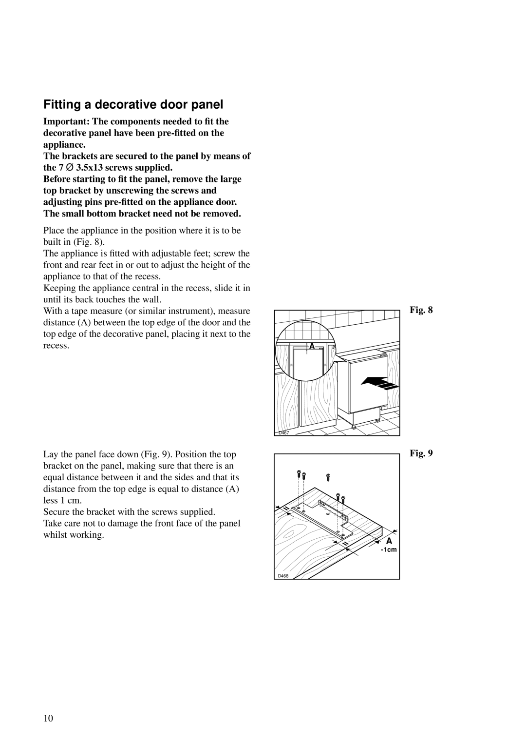 Zanussi ZKC 49/3 manual Fitting a decorative door panel 