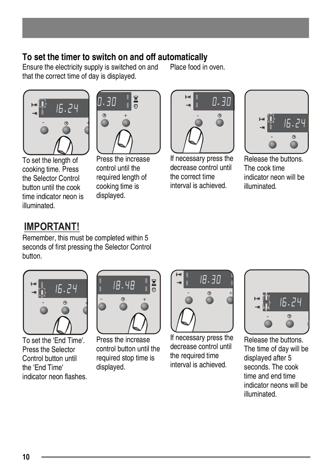 Zanussi ZKC5030 user manual To set the timer to switch on and off automatically 