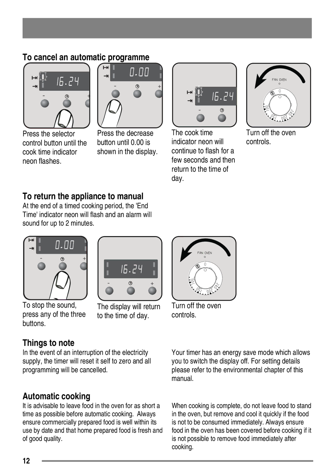 Zanussi ZKC5030 user manual To cancel an automatic programme 