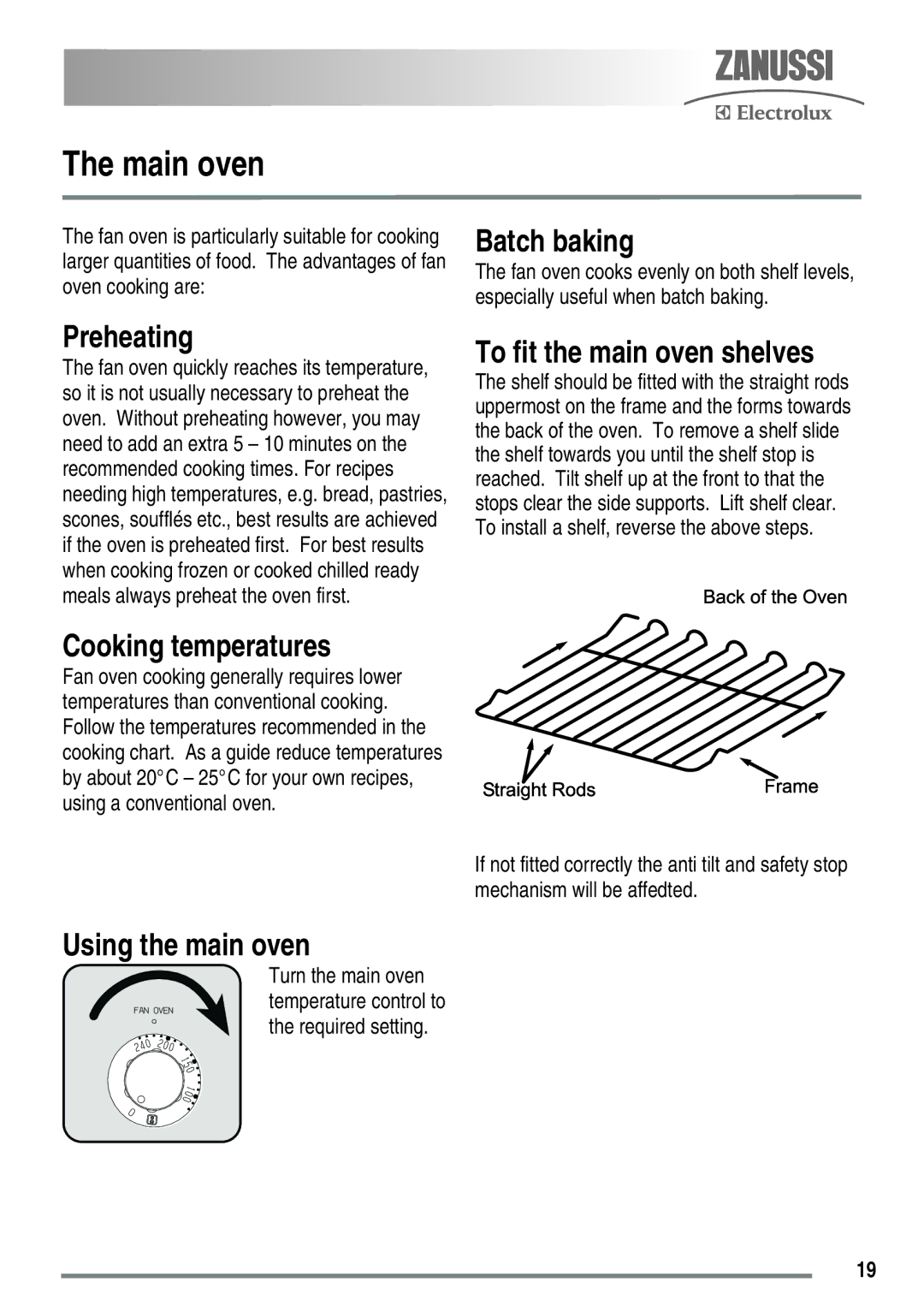 Zanussi ZKC5030 user manual Main oven 