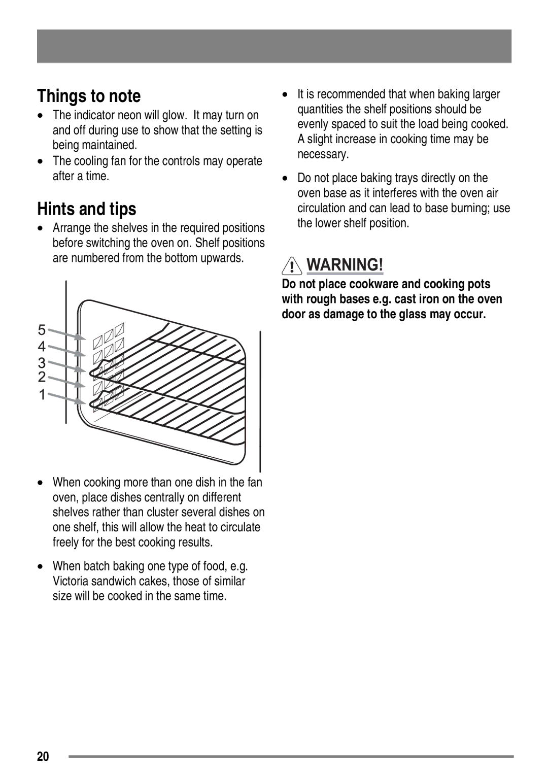 Zanussi ZKC5030 user manual Things to note 