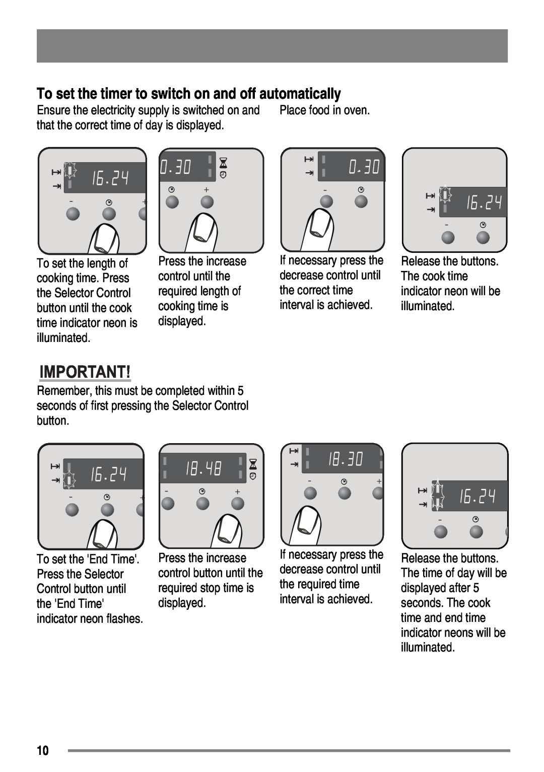 Zanussi ZKC5030 user manual To set the timer to switch on and off automatically 