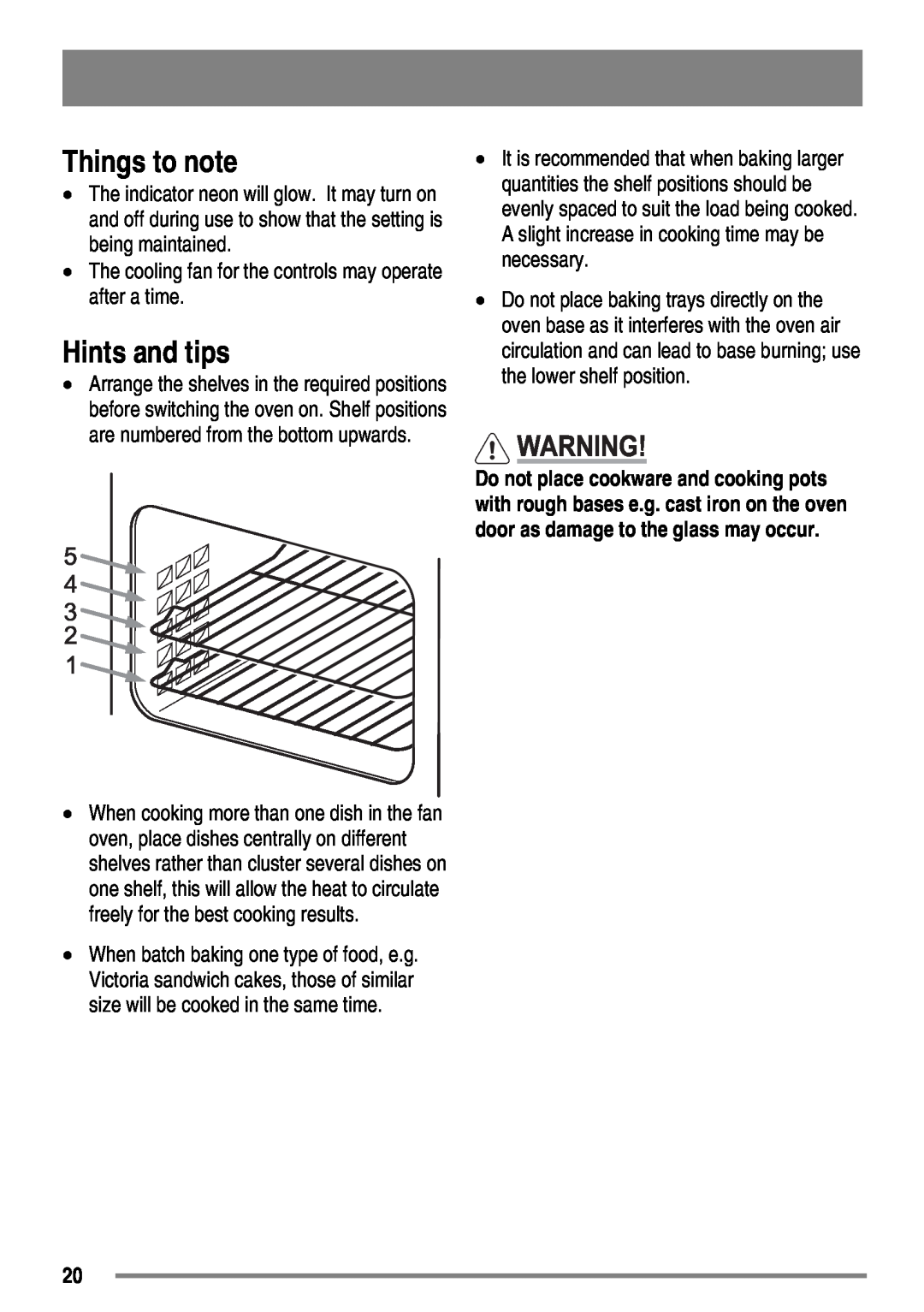 Zanussi ZKC5030 user manual Things to note, Hints and tips 