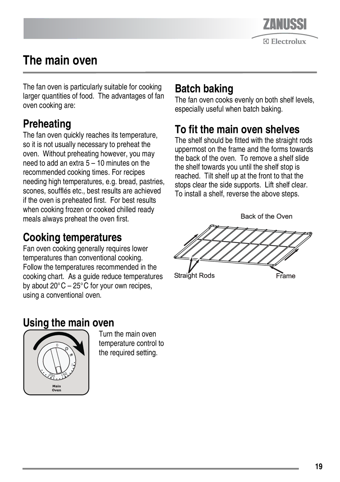 Zanussi ZKC5540 user manual Main oven 