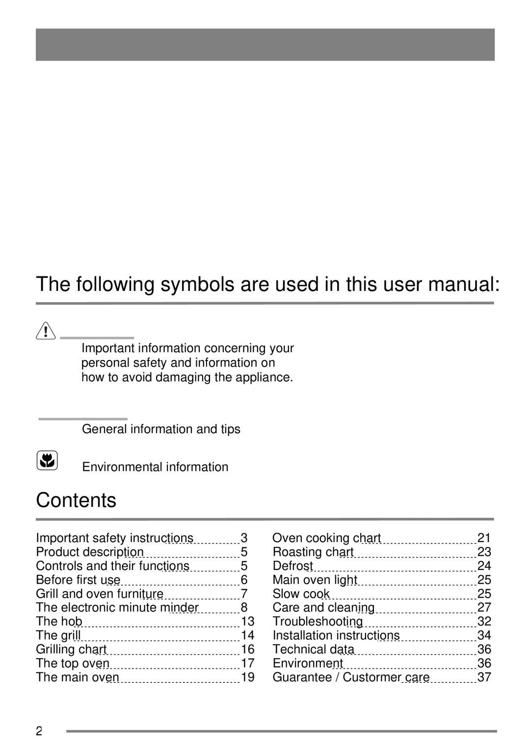 Zanussi ZKC5540 user manual Contents 