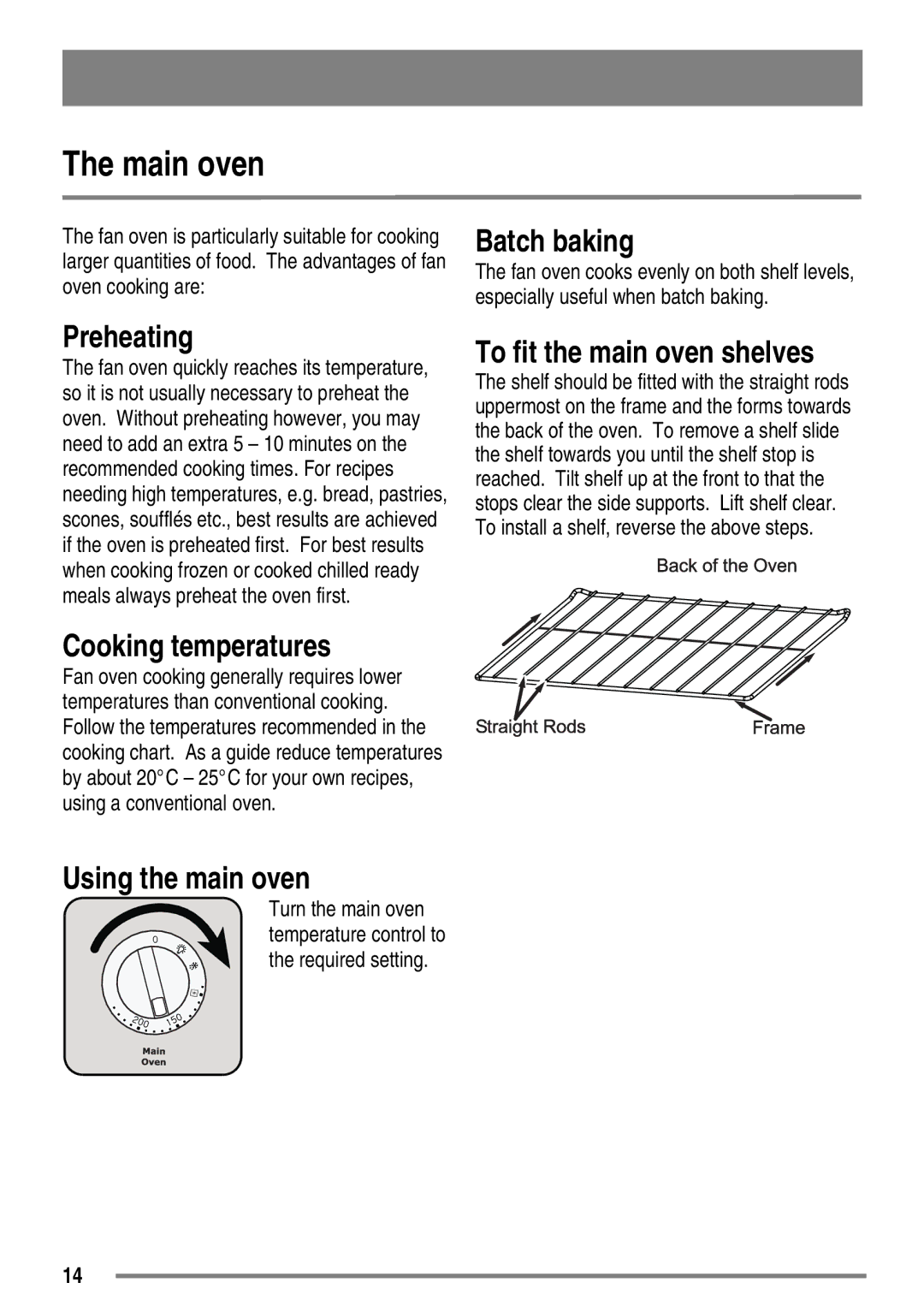 Zanussi ZKC6010 user manual Main oven 