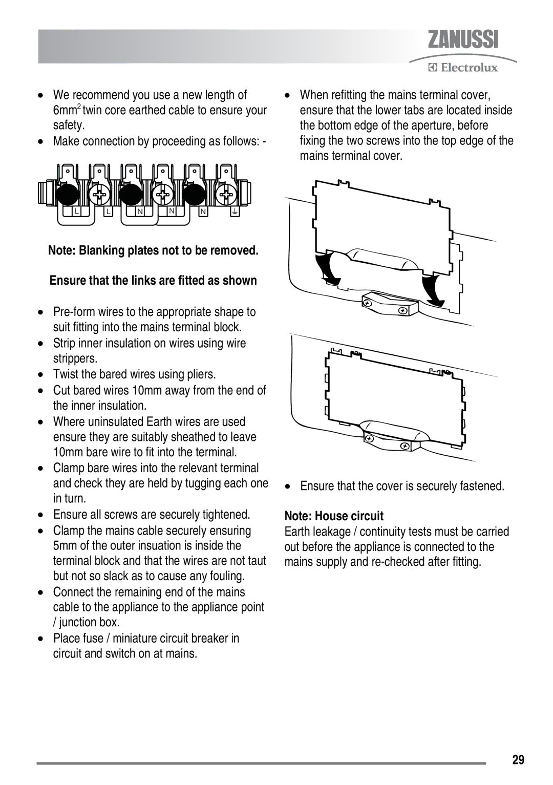 Zanussi ZKC6010 user manual Ensure that the cover is securely fastened, Ensure all screws are securely tightened 