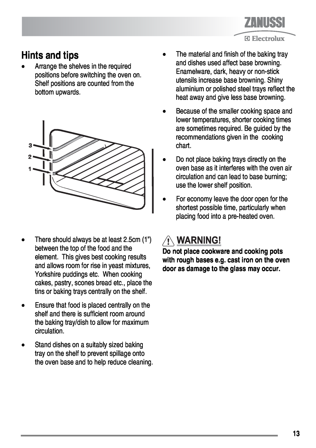 Zanussi ZKC6010 user manual Hints and tips 