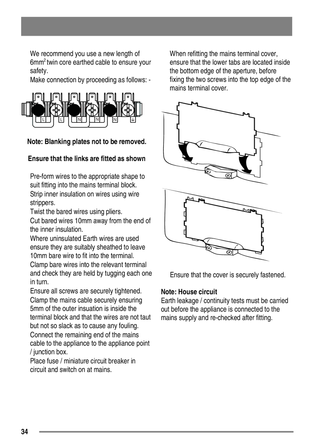 Zanussi ZKC6020 user manual Ensure that the cover is securely fastened, Ensure all screws are securely tightened 