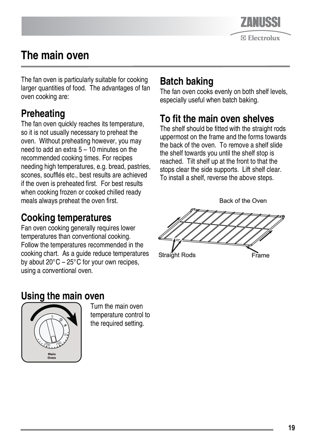 Zanussi ZKC6040 user manual Main oven 