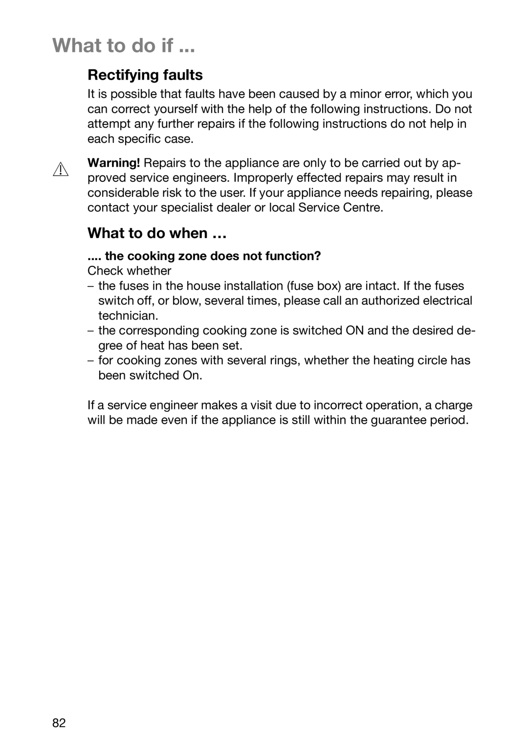 Zanussi ZKF 661 LX, ZKF 661 LN manual What to do if, Rectifying faults, What to do when …, Cooking zone does not function? 