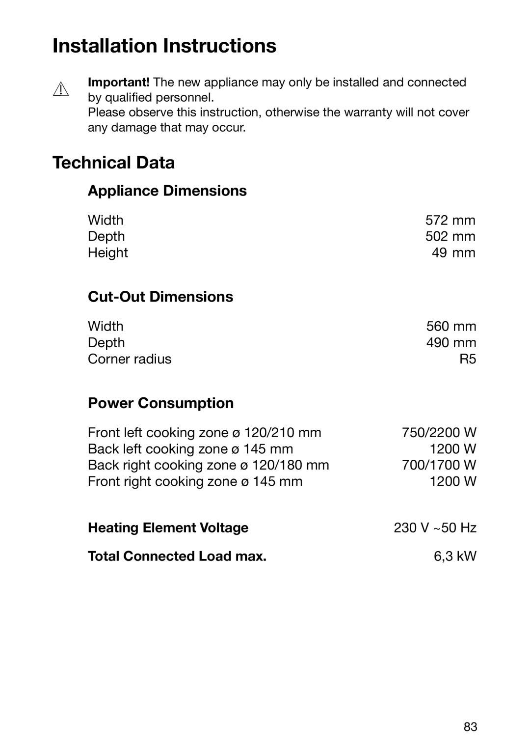 Zanussi ZKF 661 LN, ZKF 661 LX manual Technical Data, Appliance Dimensions, Cut-Out Dimensions, Power Consumption 