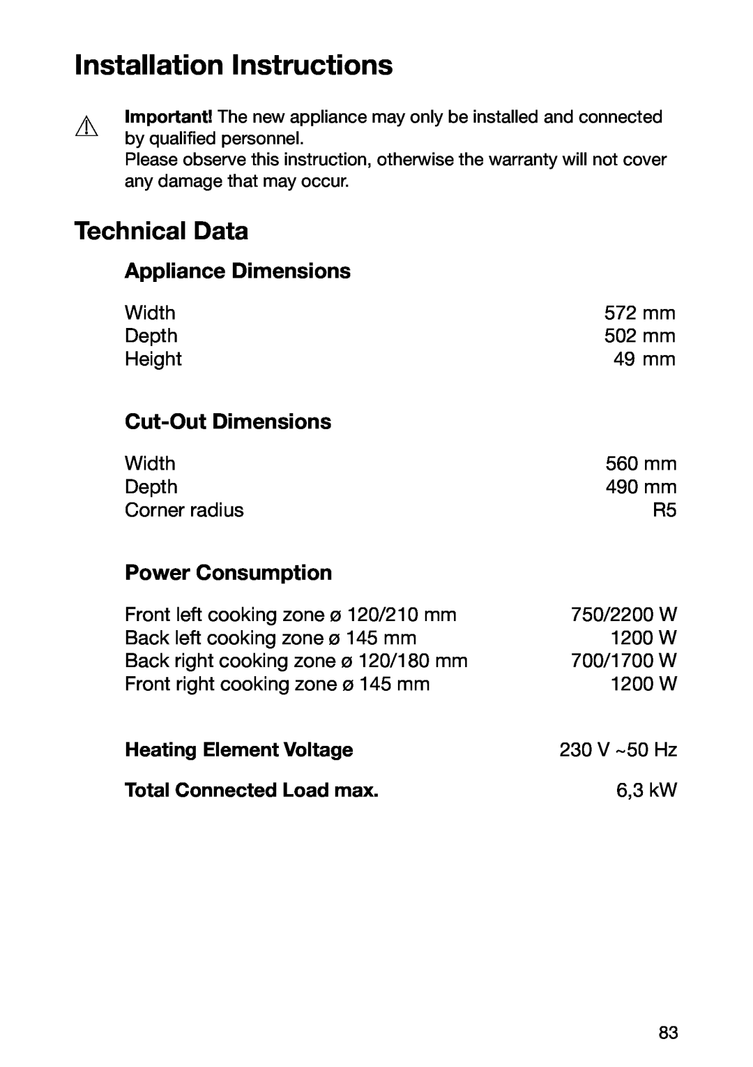 Zanussi ZKF 661 LN Installation Instructions, Technical Data, Appliance Dimensions, Cut-OutDimensions, Power Consumption 