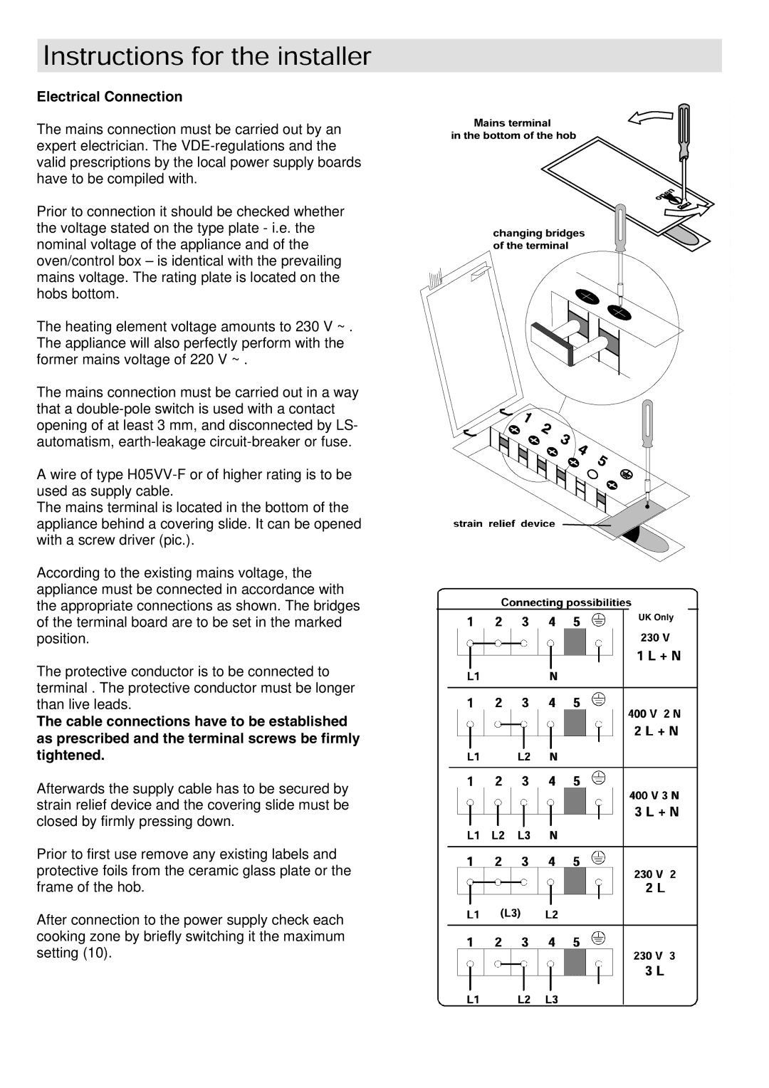 Zanussi ZKF641 installation instructions Electrical Connection 