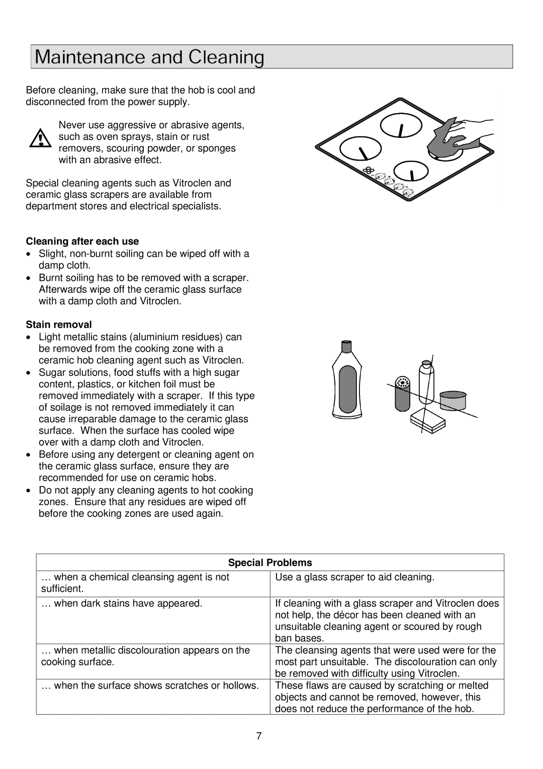 Zanussi ZKF641 installation instructions Cleaning after each use, Stain removal, Special Problems 