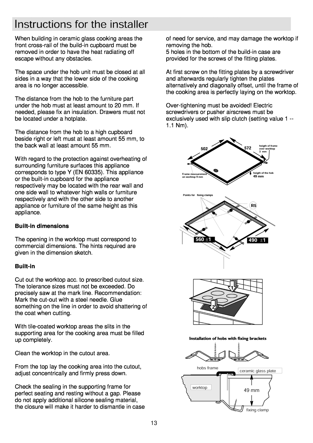 Zanussi ZKF641 installation instructions Built-indimensions 