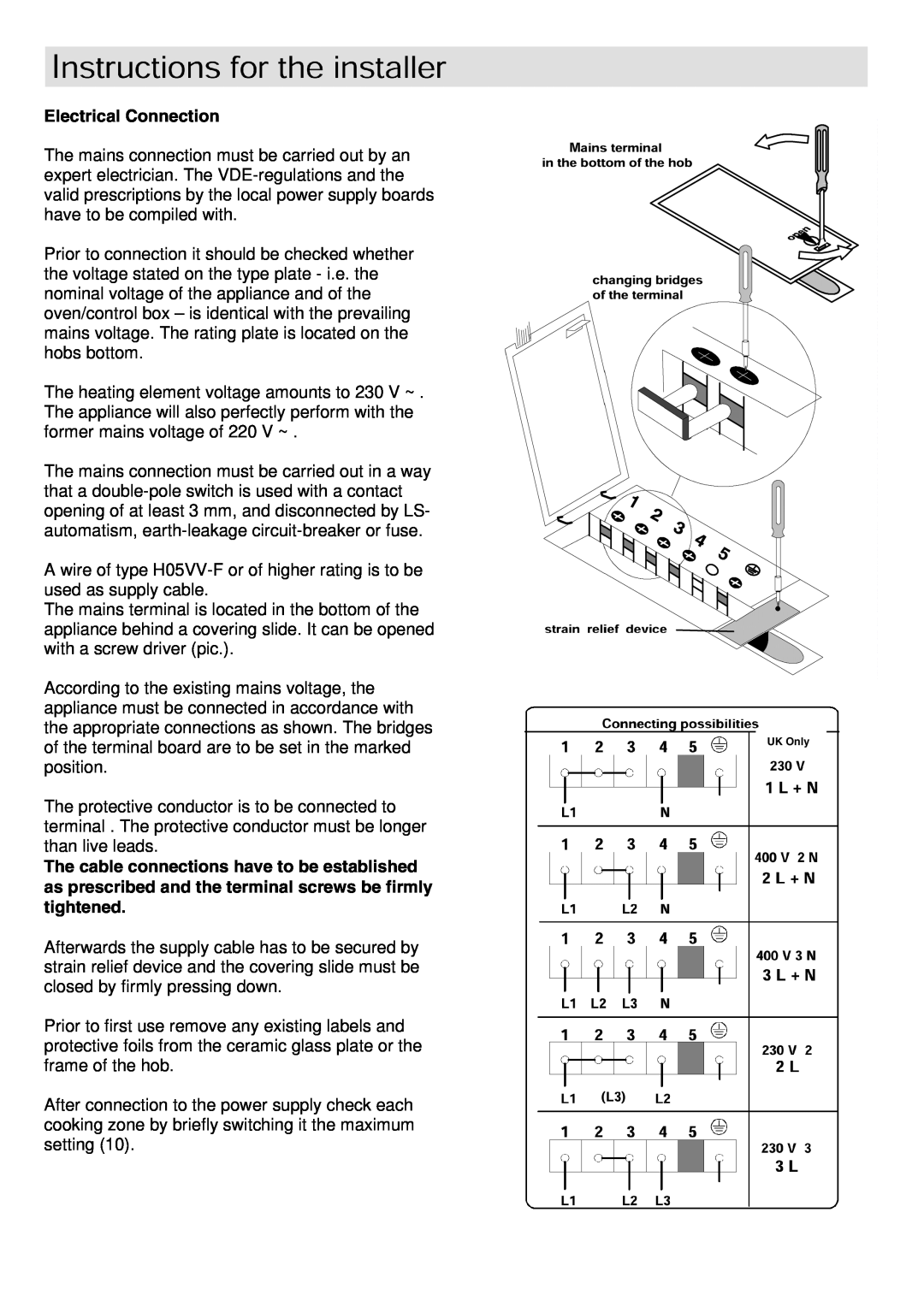 Zanussi ZKF641 installation instructions Electrical Connection, UK Only 