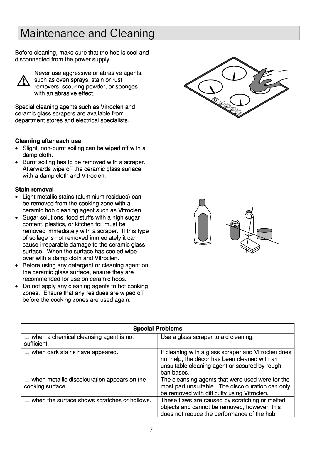 Zanussi ZKF641 installation instructions Cleaning after each use, Stain removal, Special Problems 