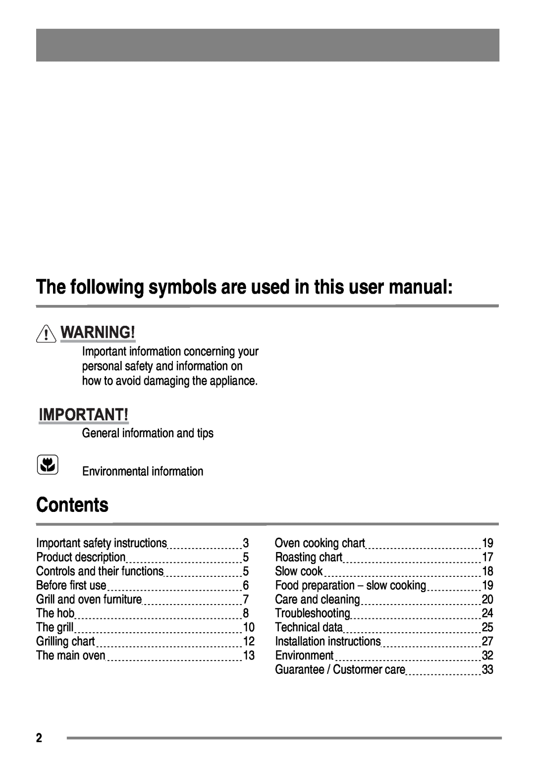 Zanussi ZKG5020 manual Contents 