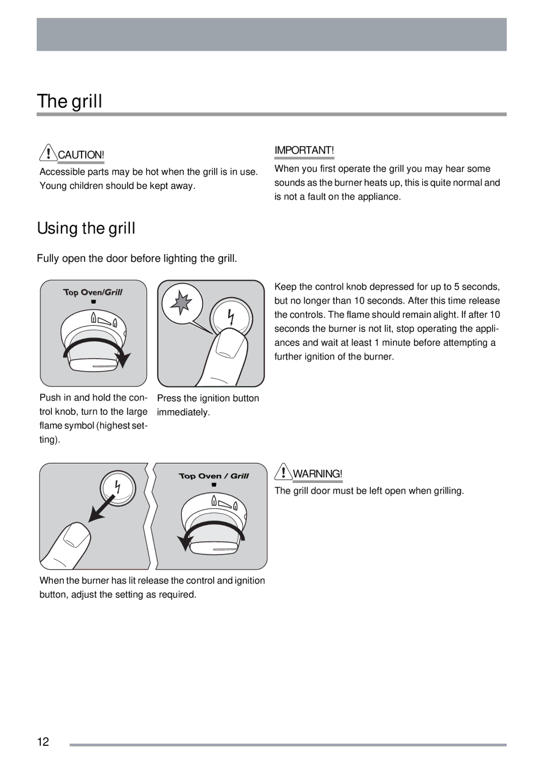 Zanussi ZKG5030 manual Grill, Using the grill 