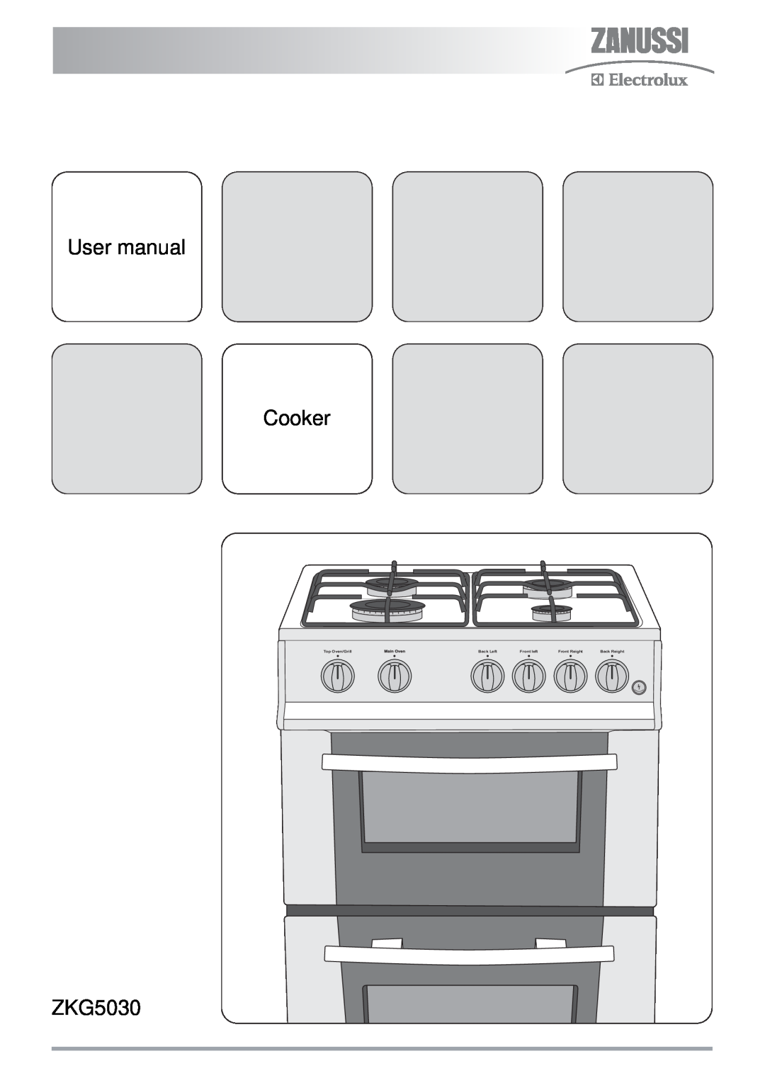 Zanussi ZKG5030 manual Top Oven/Grill, Back Left, Front left, Front Reight, Back Reight 