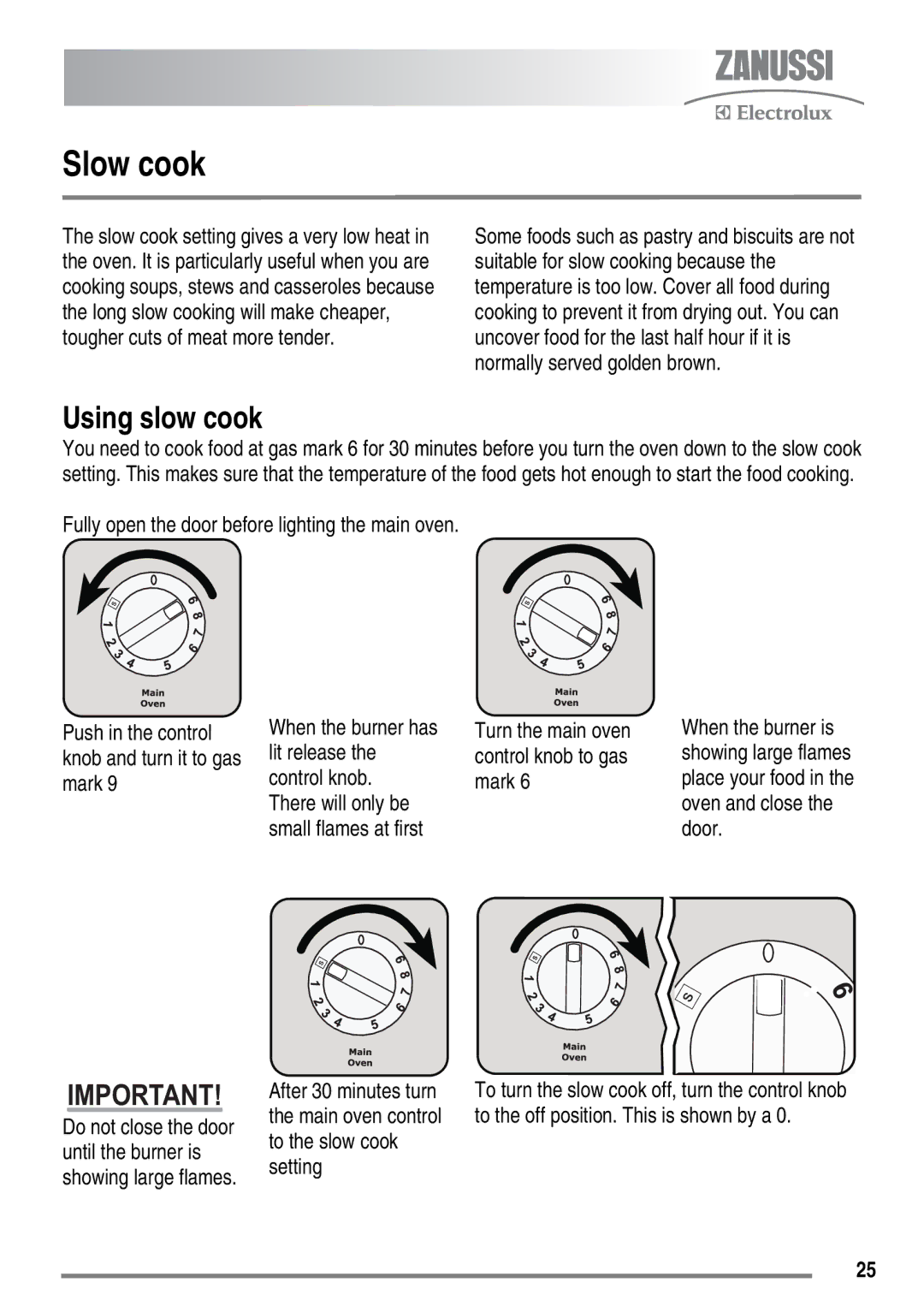 Zanussi ZKG5540 user manual Slow cook, Using slow cook 