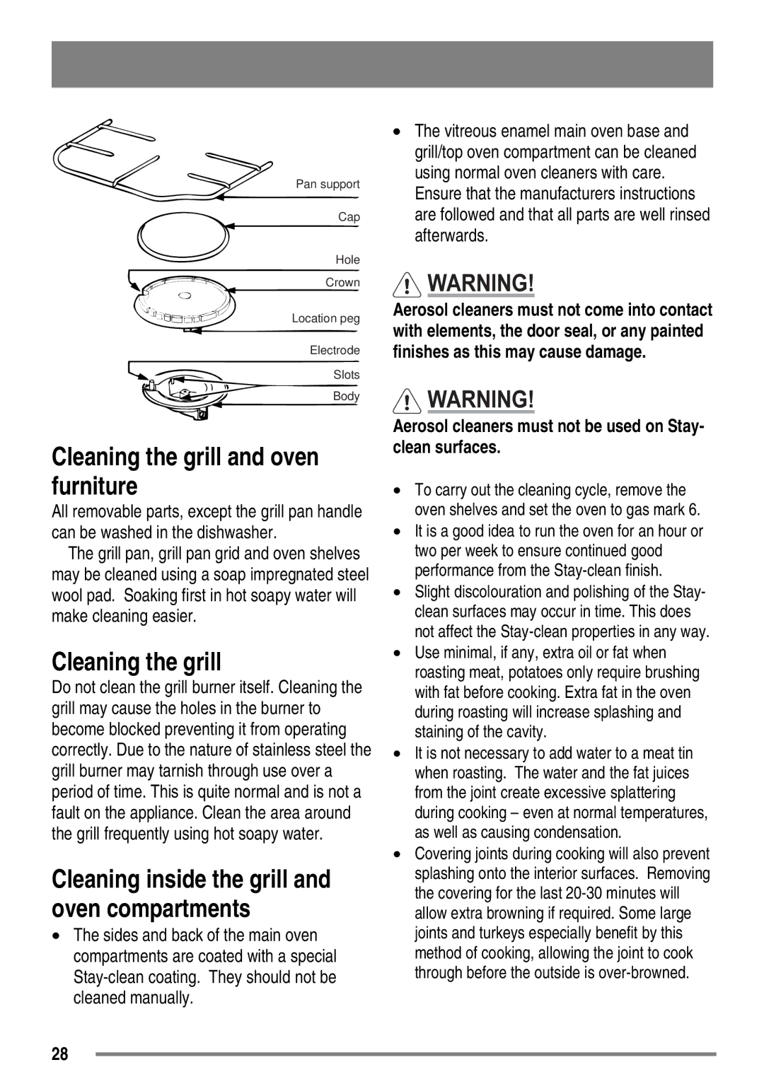 Zanussi ZKG5540 user manual Cleaning the grill and oven furniture 