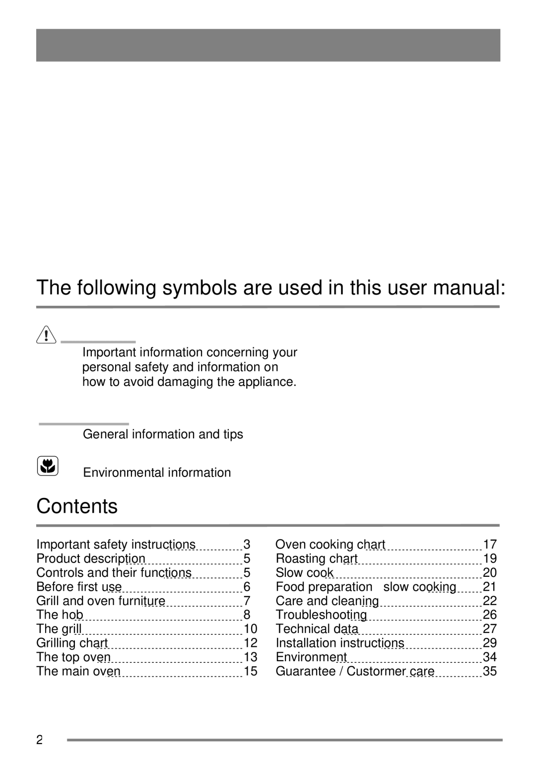 Zanussi ZKG6010 user manual Contents 